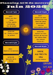 Plannings d'activités des Mercredis 1