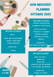 Planning de septembre et octobre de l'accueil de loisirs 4