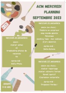 Planning de septembre et octobre de l'accueil de loisirs 5