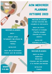 Planning de septembre et octobre de l'accueil de loisirs 6